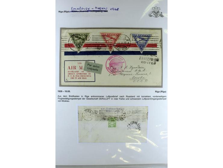 FLUGPOSTVERBINDUNGEN VON UND NACH LETTLAND: 1920/40, umfangreiche sowie hochinteressante Sammlung von über 180 Karten und Bri