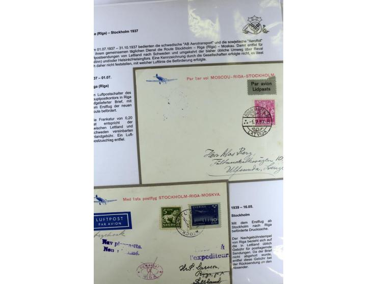 FLUGPOSTVERBINDUNGEN VON UND NACH LETTLAND: 1920/40, umfangreiche sowie hochinteressante Sammlung von über 180 Karten und Bri