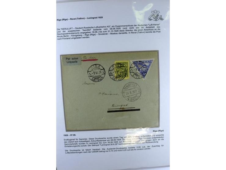 FLUGPOSTVERBINDUNGEN VON UND NACH LETTLAND: 1920/40, umfangreiche sowie hochinteressante Sammlung von über 180 Karten und Bri