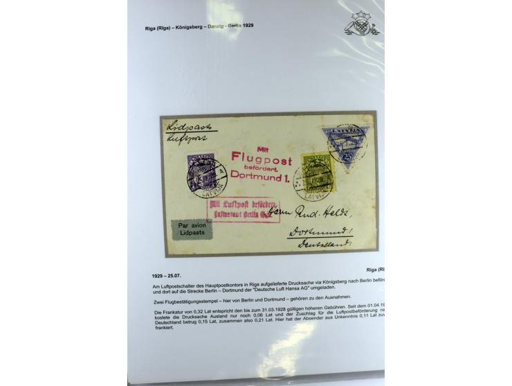 FLUGPOSTVERBINDUNGEN VON UND NACH LETTLAND: 1920/40, umfangreiche sowie hochinteressante Sammlung von über 180 Karten und Bri
