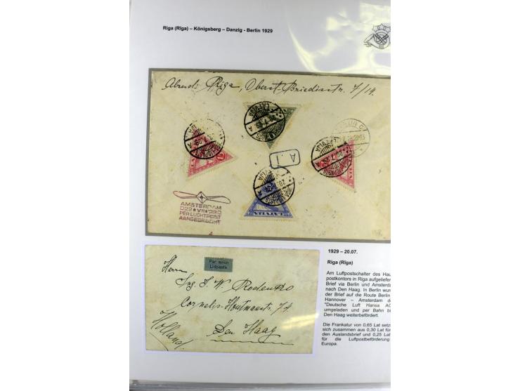 FLUGPOSTVERBINDUNGEN VON UND NACH LETTLAND: 1920/40, umfangreiche sowie hochinteressante Sammlung von über 180 Karten und Bri