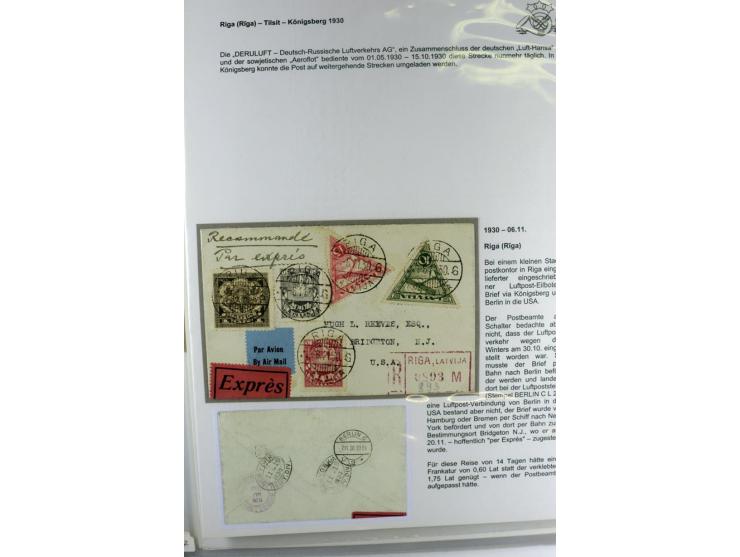 FLUGPOSTVERBINDUNGEN VON UND NACH LETTLAND: 1920/40, umfangreiche sowie hochinteressante Sammlung von über 180 Karten und Bri