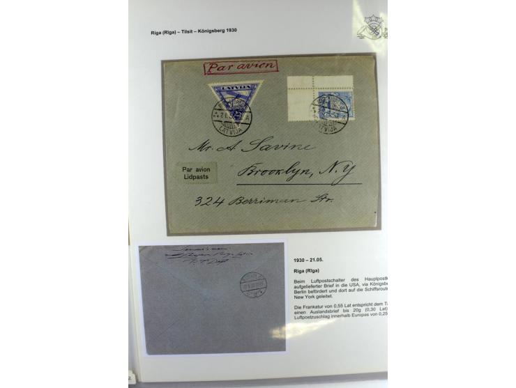 FLUGPOSTVERBINDUNGEN VON UND NACH LETTLAND: 1920/40, umfangreiche sowie hochinteressante Sammlung von über 180 Karten und Bri