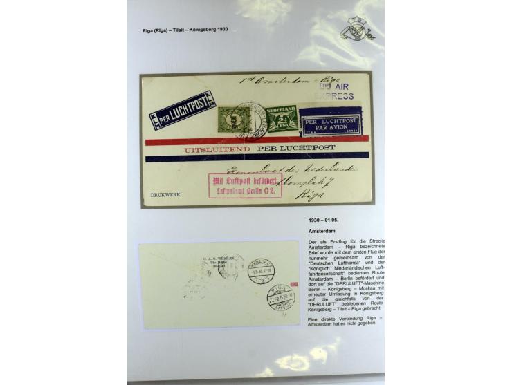 FLUGPOSTVERBINDUNGEN VON UND NACH LETTLAND: 1920/40, umfangreiche sowie hochinteressante Sammlung von über 180 Karten und Bri
