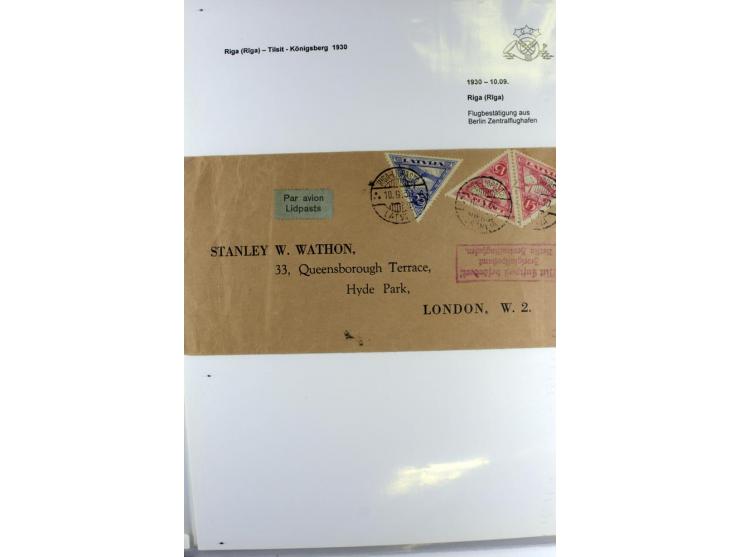 FLUGPOSTVERBINDUNGEN VON UND NACH LETTLAND: 1920/40, umfangreiche sowie hochinteressante Sammlung von über 180 Karten und Bri