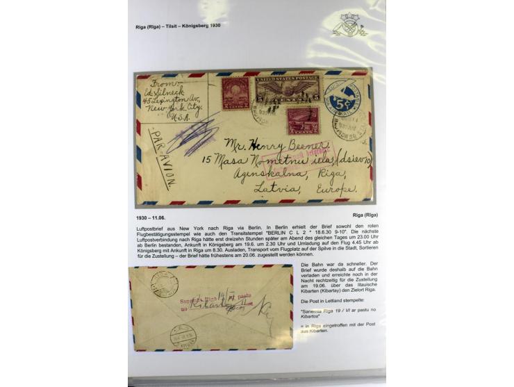 FLUGPOSTVERBINDUNGEN VON UND NACH LETTLAND: 1920/40, umfangreiche sowie hochinteressante Sammlung von über 180 Karten und Bri