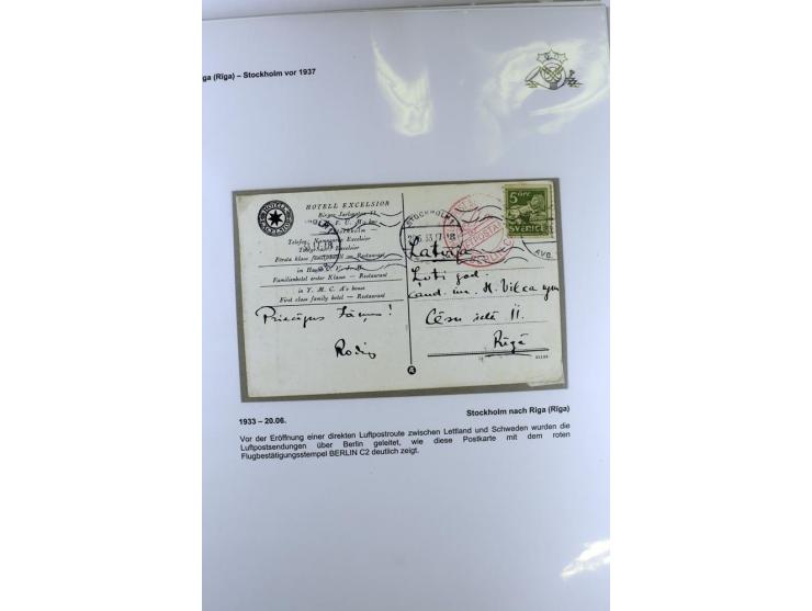 FLUGPOSTVERBINDUNGEN VON UND NACH LETTLAND: 1920/40, umfangreiche sowie hochinteressante Sammlung von über 180 Karten und Bri