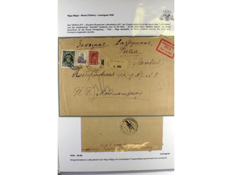 FLUGPOSTVERBINDUNGEN VON UND NACH LETTLAND: 1920/40, umfangreiche sowie hochinteressante Sammlung von über 180 Karten und Bri