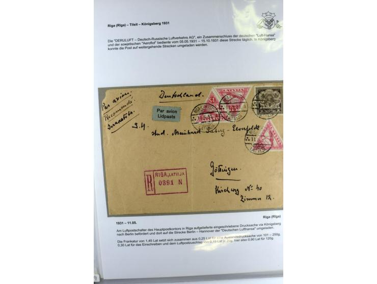 FLUGPOSTVERBINDUNGEN VON UND NACH LETTLAND: 1920/40, umfangreiche sowie hochinteressante Sammlung von über 180 Karten und Bri
