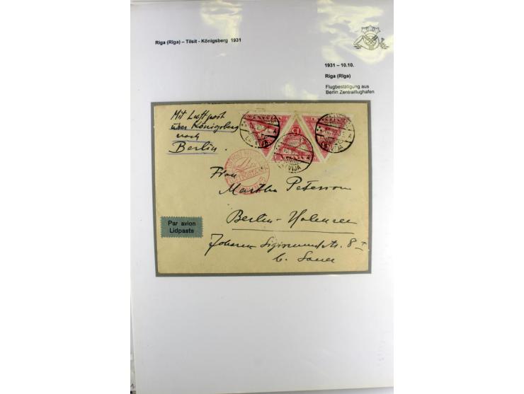 FLUGPOSTVERBINDUNGEN VON UND NACH LETTLAND: 1920/40, umfangreiche sowie hochinteressante Sammlung von über 180 Karten und Bri