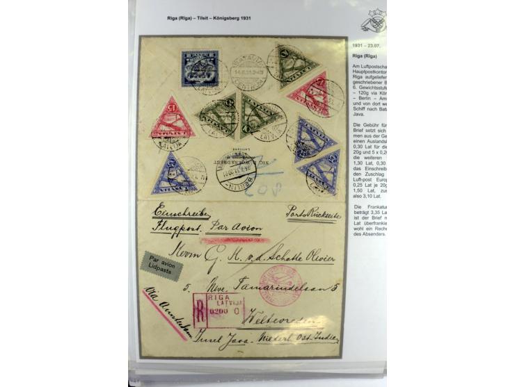 FLUGPOSTVERBINDUNGEN VON UND NACH LETTLAND: 1920/40, umfangreiche sowie hochinteressante Sammlung von über 180 Karten und Bri