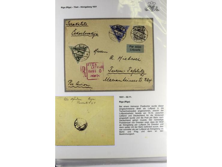 FLUGPOSTVERBINDUNGEN VON UND NACH LETTLAND: 1920/40, umfangreiche sowie hochinteressante Sammlung von über 180 Karten und Bri