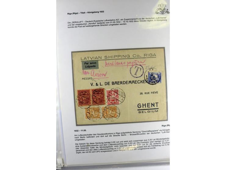 FLUGPOSTVERBINDUNGEN VON UND NACH LETTLAND: 1920/40, umfangreiche sowie hochinteressante Sammlung von über 180 Karten und Bri