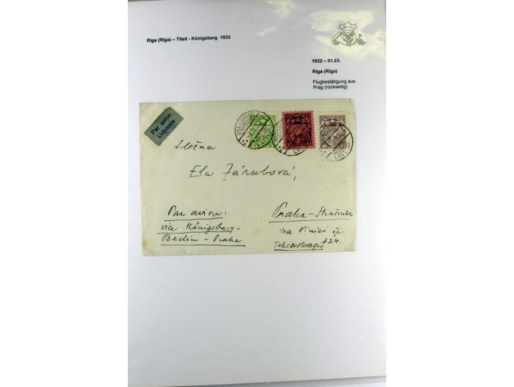 FLUGPOSTVERBINDUNGEN VON UND NACH LETTLAND: 1920/40, umfangreiche sowie hochinteressante Sammlung von über 180 Karten und Bri