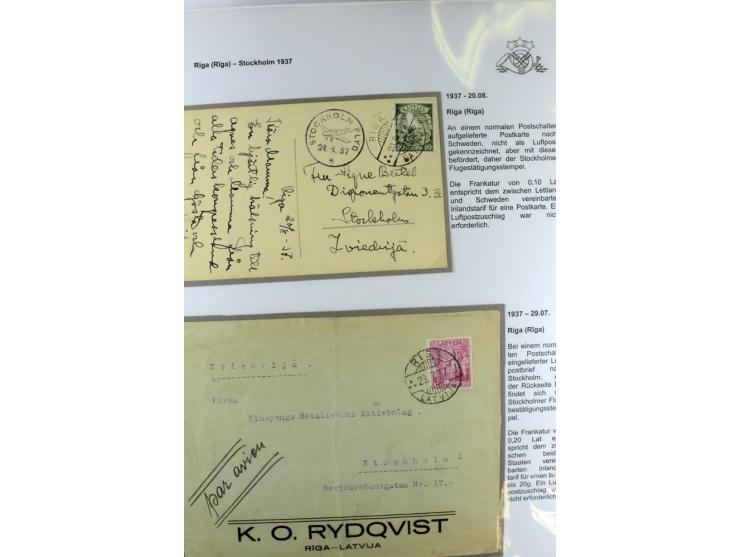 FLUGPOSTVERBINDUNGEN VON UND NACH LETTLAND: 1920/40, umfangreiche sowie hochinteressante Sammlung von über 180 Karten und Bri