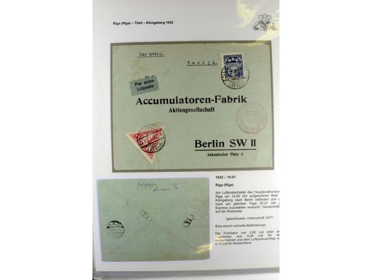 FLUGPOSTVERBINDUNGEN VON UND NACH LETTLAND: 1920/40, umfangreiche sowie hochinteressante Sammlung von über 180 Karten und Bri