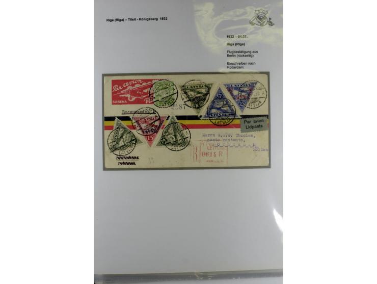 FLUGPOSTVERBINDUNGEN VON UND NACH LETTLAND: 1920/40, umfangreiche sowie hochinteressante Sammlung von über 180 Karten und Bri