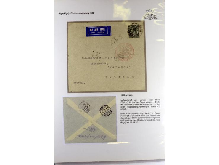 FLUGPOSTVERBINDUNGEN VON UND NACH LETTLAND: 1920/40, umfangreiche sowie hochinteressante Sammlung von über 180 Karten und Bri