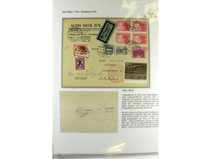 FLUGPOSTVERBINDUNGEN VON UND NACH LETTLAND: 1920/40, umfangreiche sowie hochinteressante Sammlung von über 180 Karten und Bri