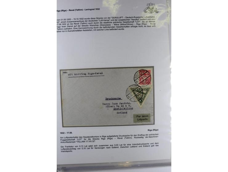 FLUGPOSTVERBINDUNGEN VON UND NACH LETTLAND: 1920/40, umfangreiche sowie hochinteressante Sammlung von über 180 Karten und Bri