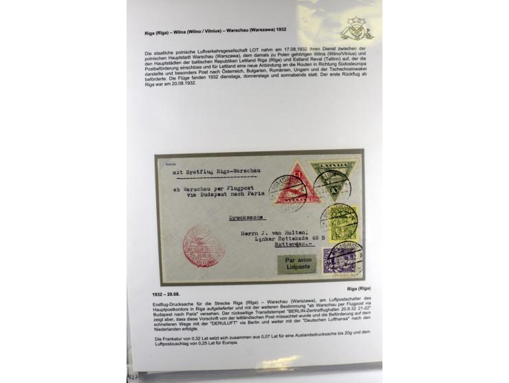 FLUGPOSTVERBINDUNGEN VON UND NACH LETTLAND: 1920/40, umfangreiche sowie hochinteressante Sammlung von über 180 Karten und Bri
