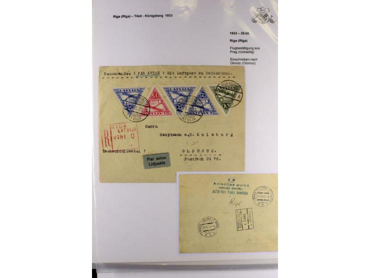 FLUGPOSTVERBINDUNGEN VON UND NACH LETTLAND: 1920/40, umfangreiche sowie hochinteressante Sammlung von über 180 Karten und Bri