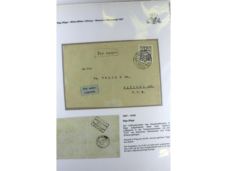 FLUGPOSTVERBINDUNGEN VON UND NACH LETTLAND: 1920/40, umfangreiche sowie hochinteressante Sammlung von über 180 Karten und Bri