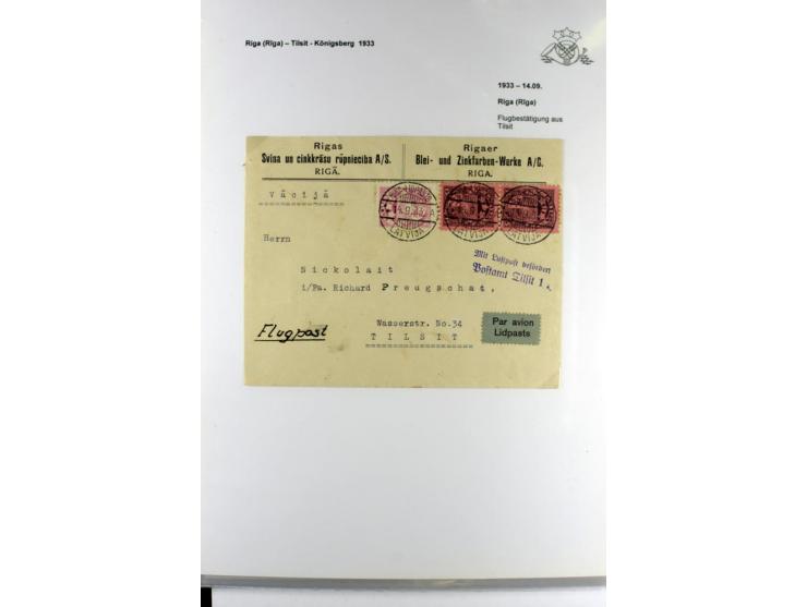 FLUGPOSTVERBINDUNGEN VON UND NACH LETTLAND: 1920/40, umfangreiche sowie hochinteressante Sammlung von über 180 Karten und Bri