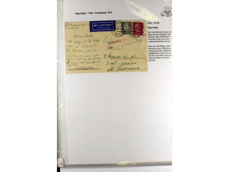 FLUGPOSTVERBINDUNGEN VON UND NACH LETTLAND: 1920/40, umfangreiche sowie hochinteressante Sammlung von über 180 Karten und Bri