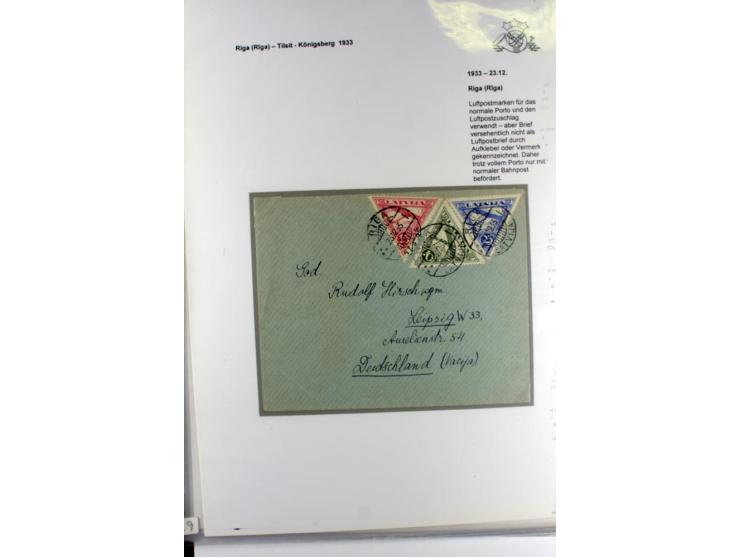 FLUGPOSTVERBINDUNGEN VON UND NACH LETTLAND: 1920/40, umfangreiche sowie hochinteressante Sammlung von über 180 Karten und Bri