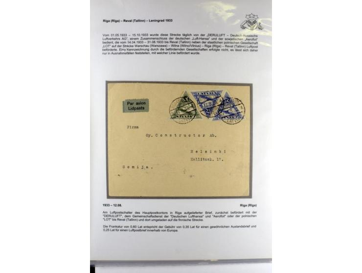 FLUGPOSTVERBINDUNGEN VON UND NACH LETTLAND: 1920/40, umfangreiche sowie hochinteressante Sammlung von über 180 Karten und Bri