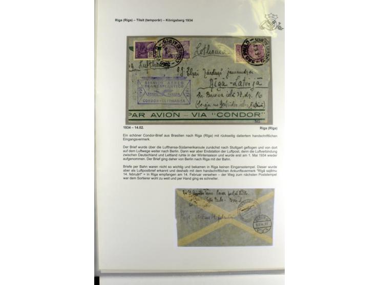 FLUGPOSTVERBINDUNGEN VON UND NACH LETTLAND: 1920/40, umfangreiche sowie hochinteressante Sammlung von über 180 Karten und Bri