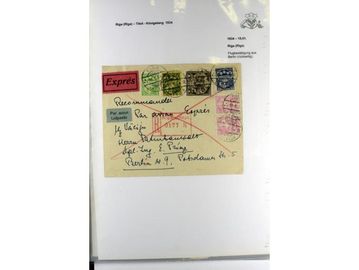 FLUGPOSTVERBINDUNGEN VON UND NACH LETTLAND: 1920/40, umfangreiche sowie hochinteressante Sammlung von über 180 Karten und Bri