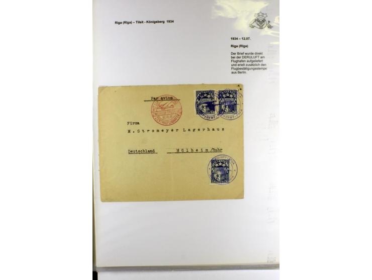 FLUGPOSTVERBINDUNGEN VON UND NACH LETTLAND: 1920/40, umfangreiche sowie hochinteressante Sammlung von über 180 Karten und Bri
