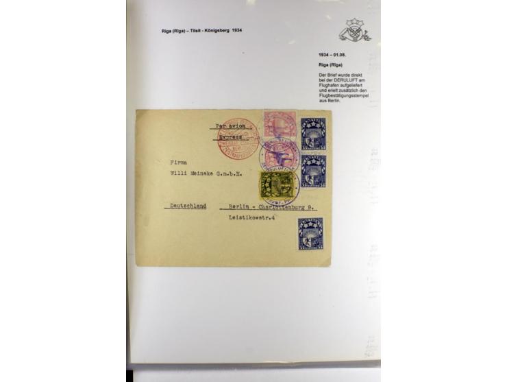 FLUGPOSTVERBINDUNGEN VON UND NACH LETTLAND: 1920/40, umfangreiche sowie hochinteressante Sammlung von über 180 Karten und Bri