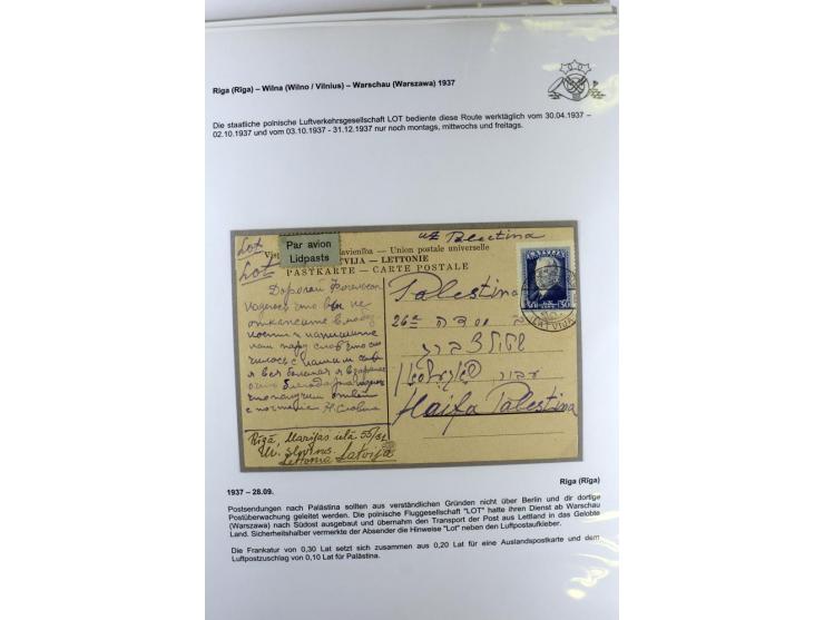 FLUGPOSTVERBINDUNGEN VON UND NACH LETTLAND: 1920/40, umfangreiche sowie hochinteressante Sammlung von über 180 Karten und Bri