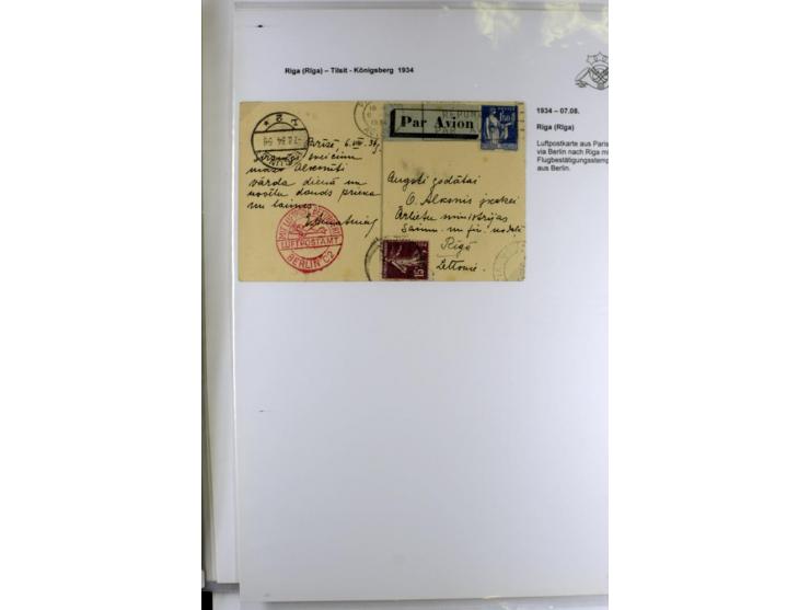 FLUGPOSTVERBINDUNGEN VON UND NACH LETTLAND: 1920/40, umfangreiche sowie hochinteressante Sammlung von über 180 Karten und Bri