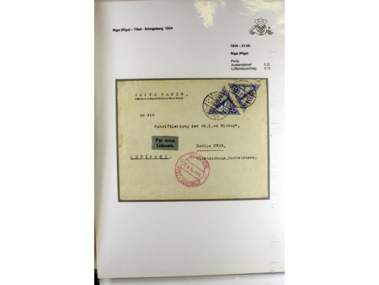 FLUGPOSTVERBINDUNGEN VON UND NACH LETTLAND: 1920/40, umfangreiche sowie hochinteressante Sammlung von über 180 Karten und Bri