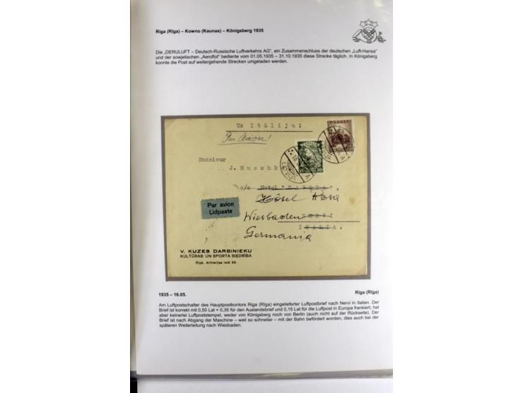 FLUGPOSTVERBINDUNGEN VON UND NACH LETTLAND: 1920/40, umfangreiche sowie hochinteressante Sammlung von über 180 Karten und Bri