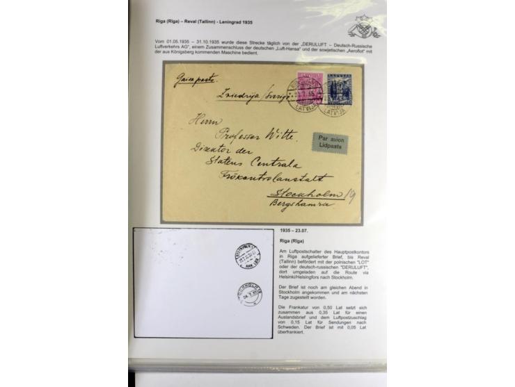 FLUGPOSTVERBINDUNGEN VON UND NACH LETTLAND: 1920/40, umfangreiche sowie hochinteressante Sammlung von über 180 Karten und Bri
