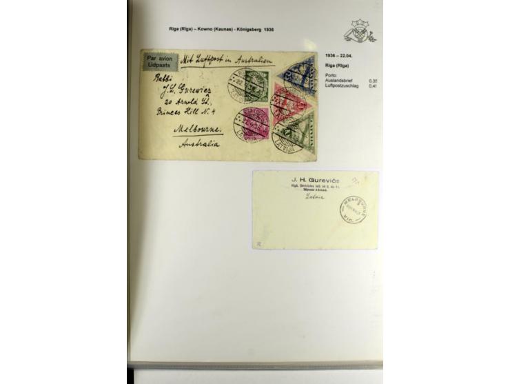 FLUGPOSTVERBINDUNGEN VON UND NACH LETTLAND: 1920/40, umfangreiche sowie hochinteressante Sammlung von über 180 Karten und Bri
