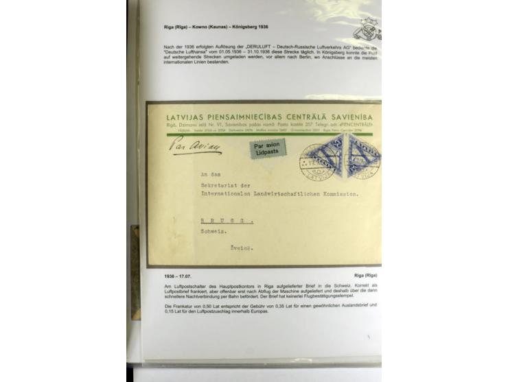 FLUGPOSTVERBINDUNGEN VON UND NACH LETTLAND: 1920/40, umfangreiche sowie hochinteressante Sammlung von über 180 Karten und Bri