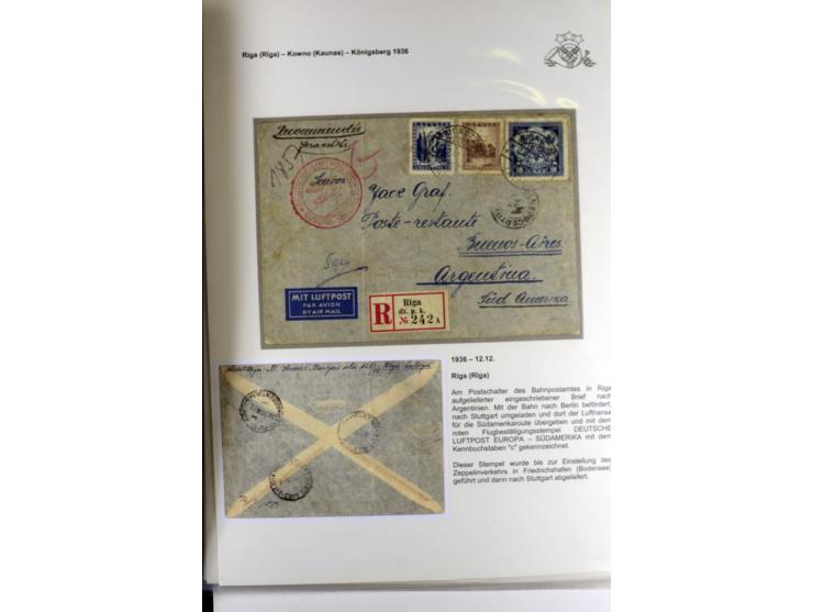 FLUGPOSTVERBINDUNGEN VON UND NACH LETTLAND: 1920/40, umfangreiche sowie hochinteressante Sammlung von über 180 Karten und Bri
