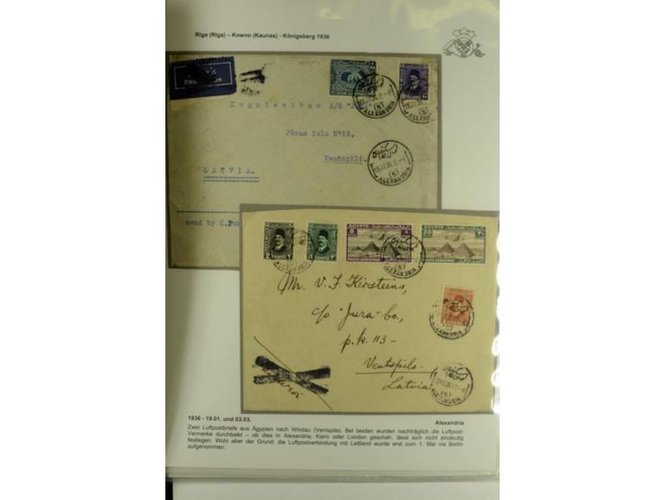 FLUGPOSTVERBINDUNGEN VON UND NACH LETTLAND: 1920/40, umfangreiche sowie hochinteressante Sammlung von über 180 Karten und Bri