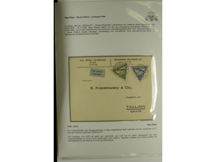 FLUGPOSTVERBINDUNGEN VON UND NACH LETTLAND: 1920/40, umfangreiche sowie hochinteressante Sammlung von über 180 Karten und Bri