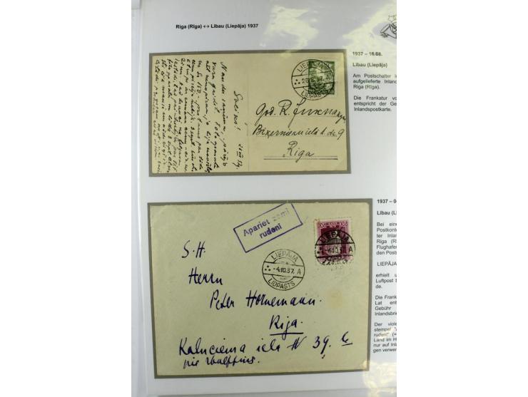 FLUGPOSTVERBINDUNGEN VON UND NACH LETTLAND: 1920/40, umfangreiche sowie hochinteressante Sammlung von über 180 Karten und Bri