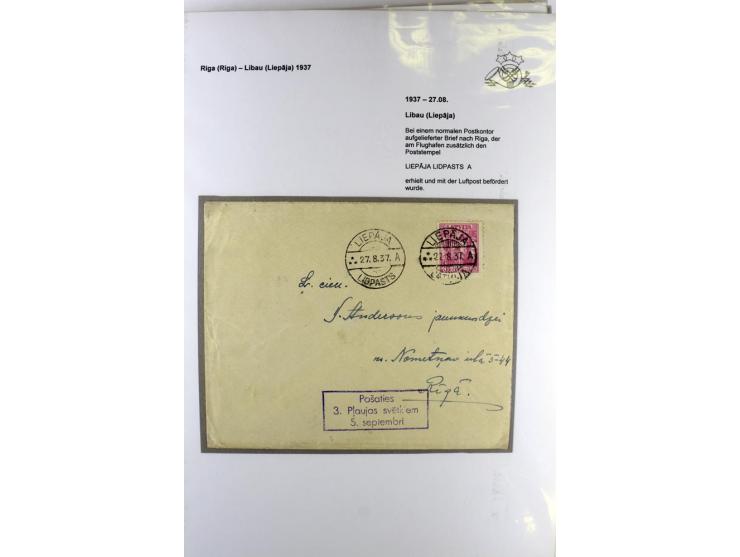 FLUGPOSTVERBINDUNGEN VON UND NACH LETTLAND: 1920/40, umfangreiche sowie hochinteressante Sammlung von über 180 Karten und Bri