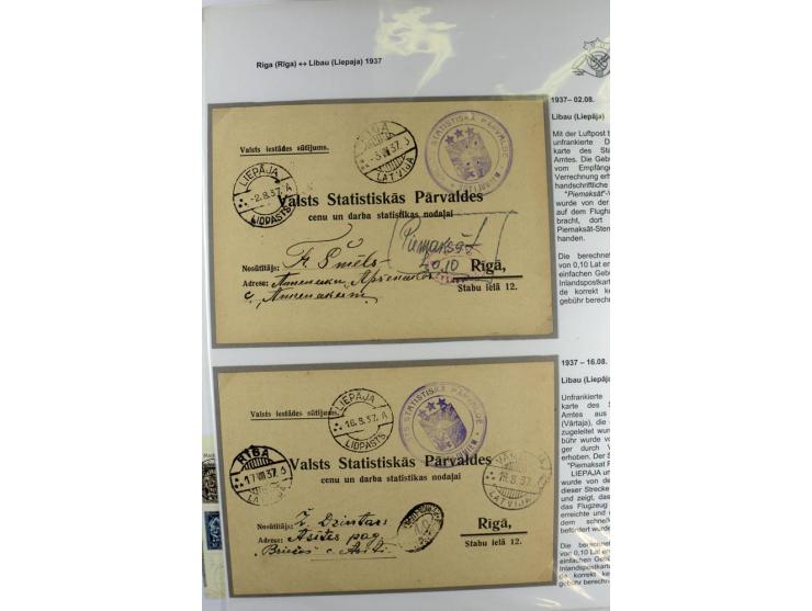 FLUGPOSTVERBINDUNGEN VON UND NACH LETTLAND: 1920/40, umfangreiche sowie hochinteressante Sammlung von über 180 Karten und Bri