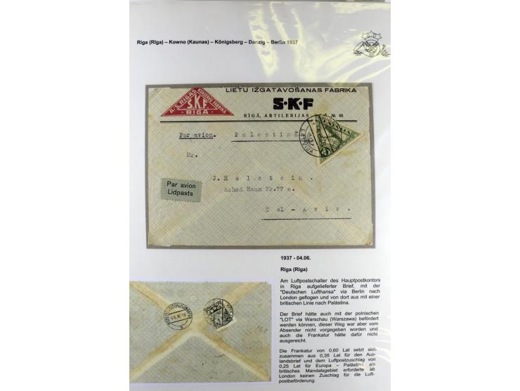 FLUGPOSTVERBINDUNGEN VON UND NACH LETTLAND: 1920/40, umfangreiche sowie hochinteressante Sammlung von über 180 Karten und Bri