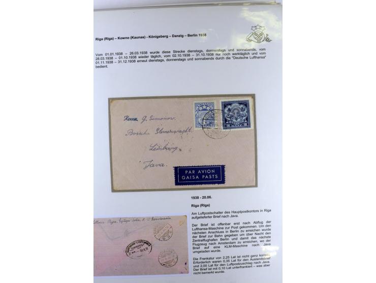 FLUGPOSTVERBINDUNGEN VON UND NACH LETTLAND: 1920/40, umfangreiche sowie hochinteressante Sammlung von über 180 Karten und Bri